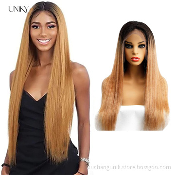 Uniky 13*6 Ombre Human Hair Wigs Honey Blonde Brazilian Straight Lace Front Wig Pre Plucked Hairline With Baby Hair 1B/27